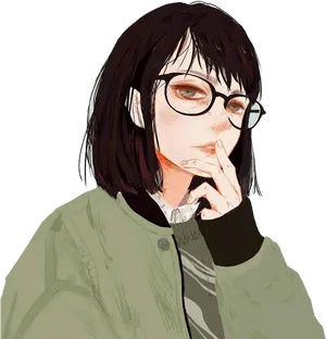 Contemplative Anime Characterwith Bangs PNG Image