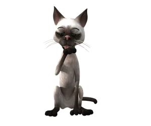 Contemplative Cartoon Cat PNG Image