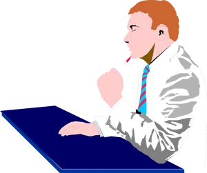 Contemplative_ Man_at_ Desk_ Vector PNG Image