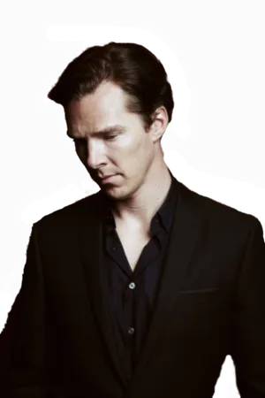 Contemplative Man In Black Suit PNG Image