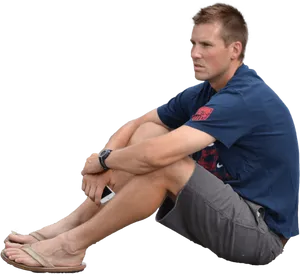 Contemplative Man Sitting Casually PNG Image