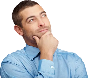 Contemplative Manin Blue Shirt PNG Image