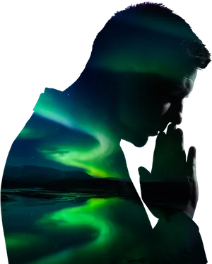 Contemplative_ Prayer_ Under_ Northern_ Lights.jpg PNG Image