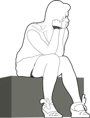 Contemplative Woman Silhouette PNG Image