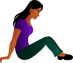 Contemplative Woman Sitting Silhouette PNG Image