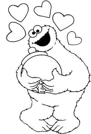 Cookie Monster Love Outline PNG Image