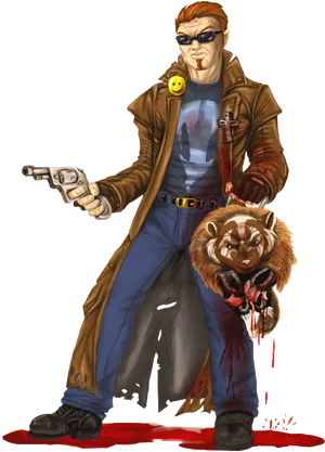 Cool Dude With Gun And Monkey PNG Image