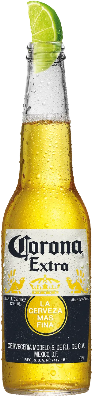 Corona Extra Beer Bottle With Lime PNG Image