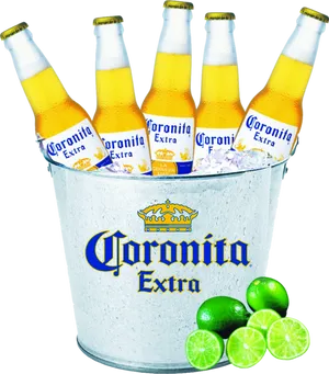 Coronita Extra Beer Bucket With Limes PNG Image