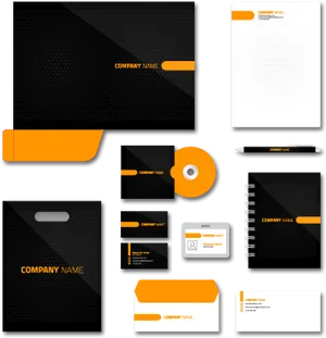 Corporate Stationery Design Set Black Orange PNG Image