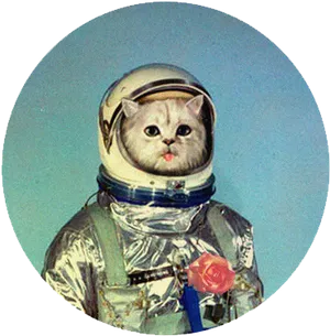 Cosmic Cat Astronautwith Rose PNG Image