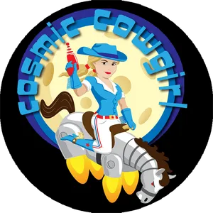 Cosmic Cowgirl Riding Rocket Horse PNG Image