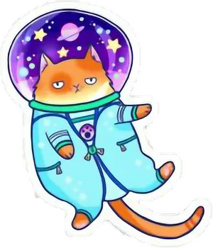 Cosmic Kitty Astronaut Sticker PNG Image