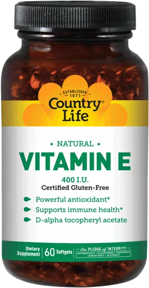 Country Life Vitamin E Supplement Bottle PNG Image