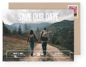 Couple Hiking Savethe Date Announcement PNG Image