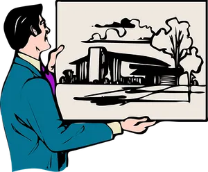 Couple Lookingat House Drawing PNG Image