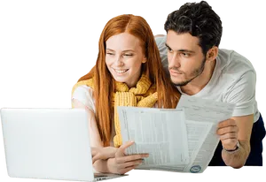 Couple Reviewing Financial Documents Together PNG Image