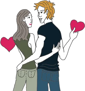 Couple Sharing Love Heart Illustration PNG Image