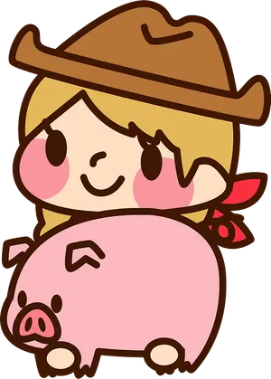 Cowgirland Pig Cartoon PNG Image