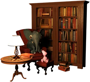 Cozy Reading Corner_ Elephant And Doll PNG Image