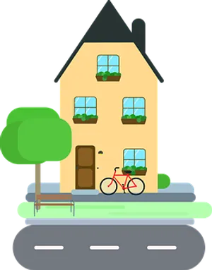 Cozy Yellow House Cartoon PNG