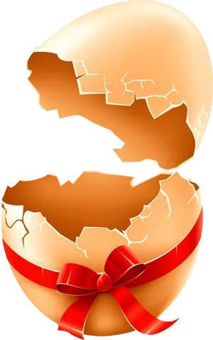 Cracked Eggwith Red Ribbon PNG Image