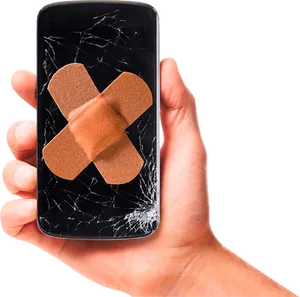 Cracked Screen Smartphonewith Bandaid PNG Image