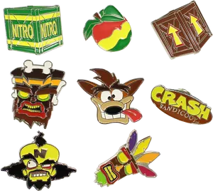 Crash Bandicoot Enamel Pins Collection PNG Image