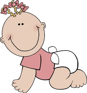 Crawling Cartoon Babywith Bow PNG Image