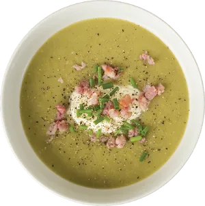 Creamy Green Soupwith Bacon Topping PNG