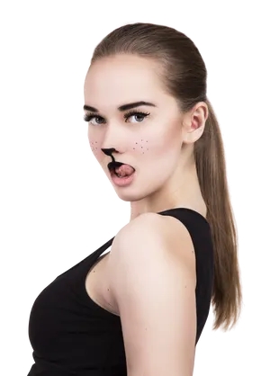 Creative Cat Makeup Portrait PNG Image