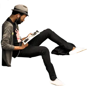 Creative Man Sketching Floating PNG Image