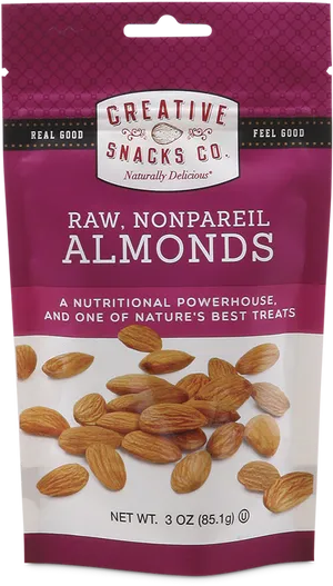 Creative Snacks Co Raw Nonpareil Almonds Package PNG Image