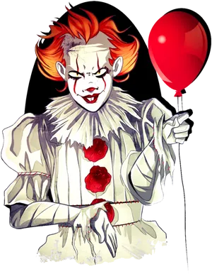 Creepy Clown Illustrationwith Balloon PNG Image