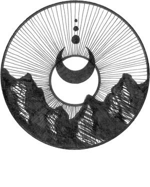 Crescent Moon Mountain Tattoo Design PNG Image