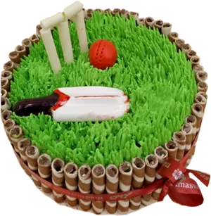 Cricket Themed Celebration Cake PNG Image