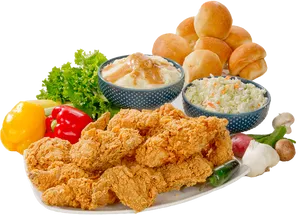 Crispy Fried Chicken Meal Spread PNG Image