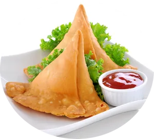 Crispy Samosawith Dipping Sauce PNG Image