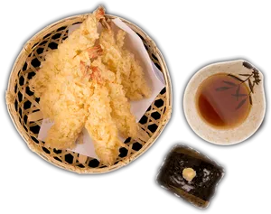 Crispy Tempura Prawnswith Dipping Sauce PNG Image