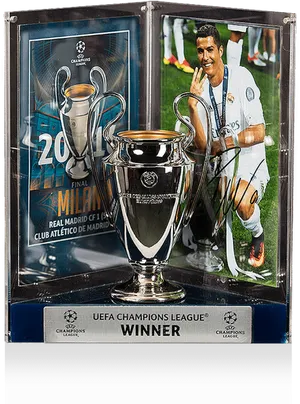 Cristiano Ronaldo Champions League Trophy Display PNG Image