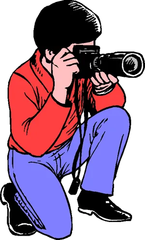 Crouching Photographer Clipart PNG Image