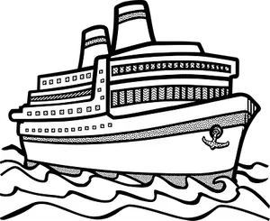 Cruise Ship Illustration Blackand White PNG Image