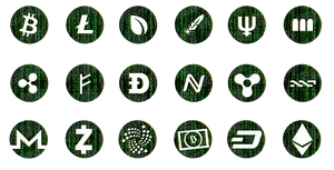 Cryptocurrency Icons Matrix Background PNG Image