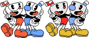 Cupheadand Mugman Pixel Art PNG Image