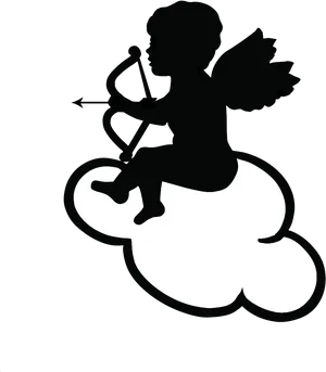 Cupid Silhouetteon Cloud PNG Image