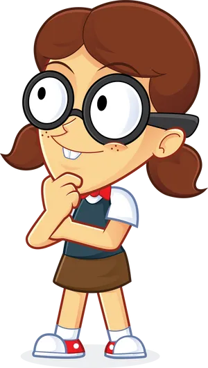 Curious Cartoon Girl Thinking PNG Image