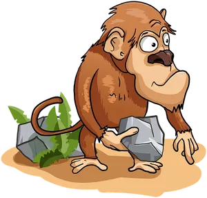 Curious Chimpanzee Cartoon Illustration PNG Image