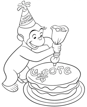 Curious George Birthday Cake Decoration PNG Image