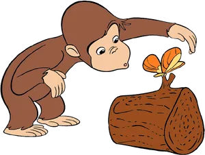 Curious George Discovering Butterfly PNG Image