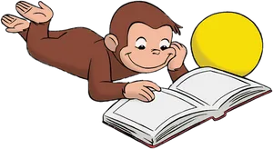 Curious George Reading Under Moonlight PNG Image